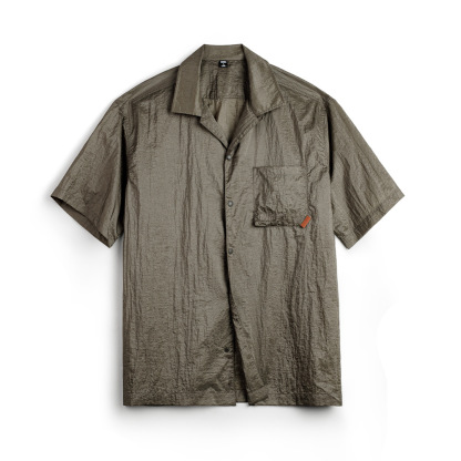 美式復古山系戶外古巴領襯衫肌理感輕薄短袖襯衣男款夏