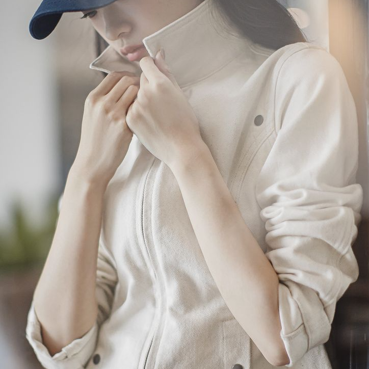 巴恩風白色收腰夾克小個子老錢風工裝外套Vintage上衣春秋女