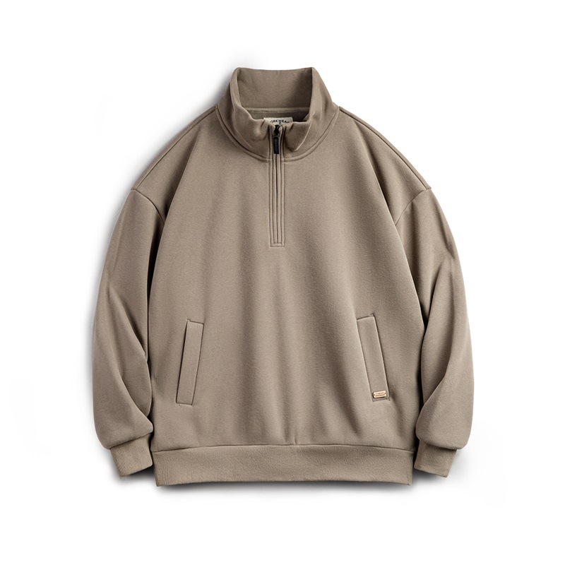 美式休閒半拉鍊立領加絨衛衣cleanfit搖粒絨套頭上衣男秋-Retro's Wear