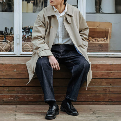 MRA 華達呢巴爾瑪肯風衣中長款疊門襟重磅浴血黑幫大衣外套春