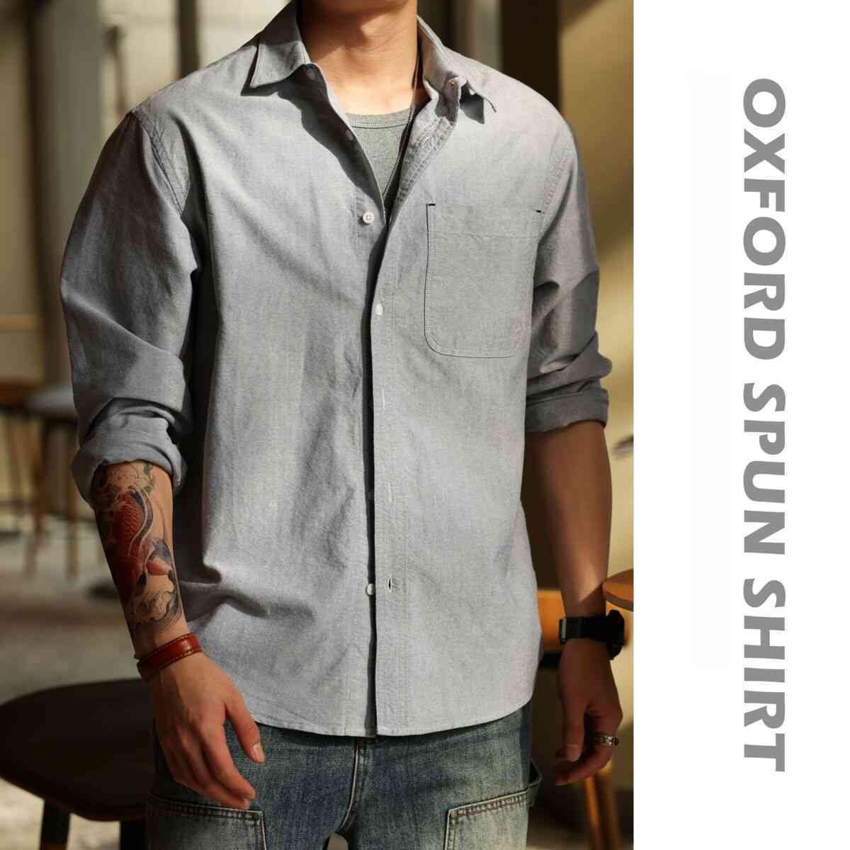 美式復古牛津紡長袖襯衫男商務休閒外穿內搭打底襯衣春