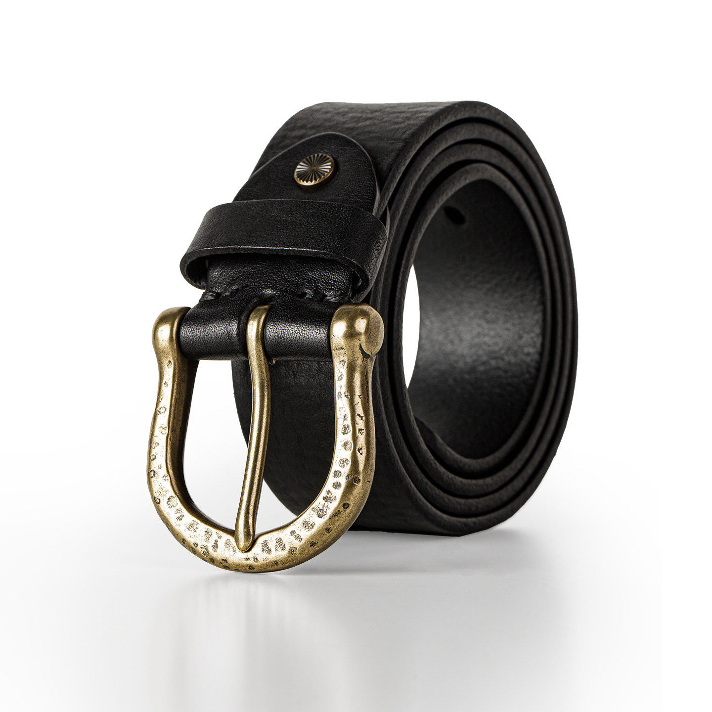 美式復古黃銅扣頭皮帶頭層牛皮腰帶單針真皮褲腰帶男款