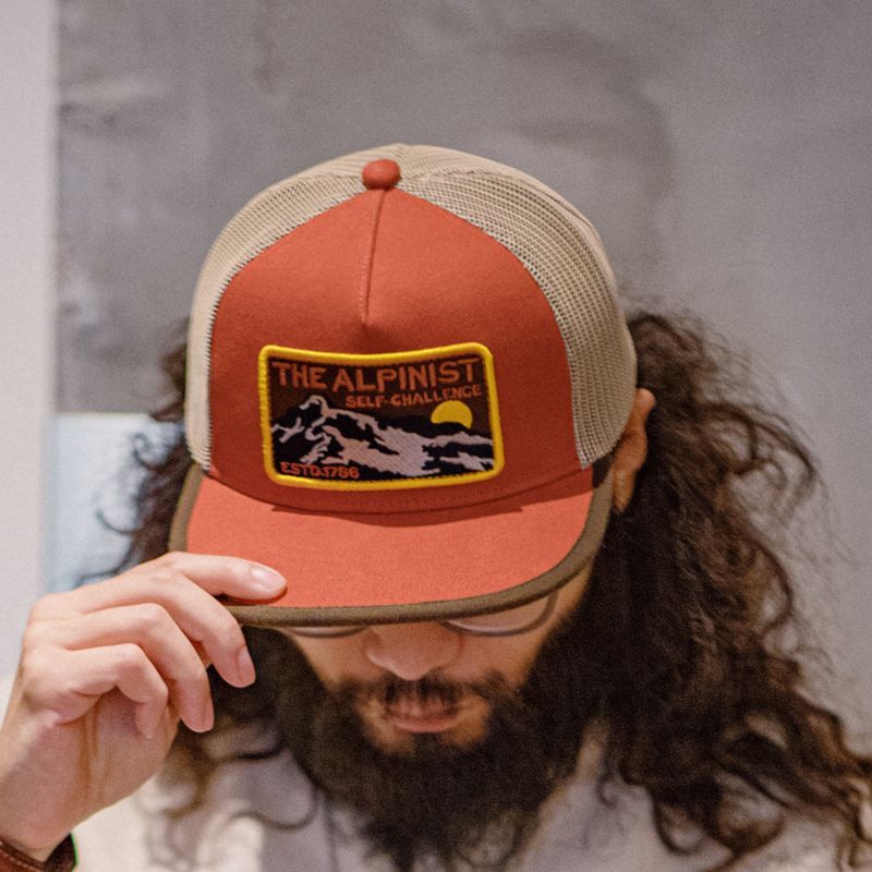 美式復古撞色拼接平沿棒球帽刺繡透氣網眼鴨舌帽男女