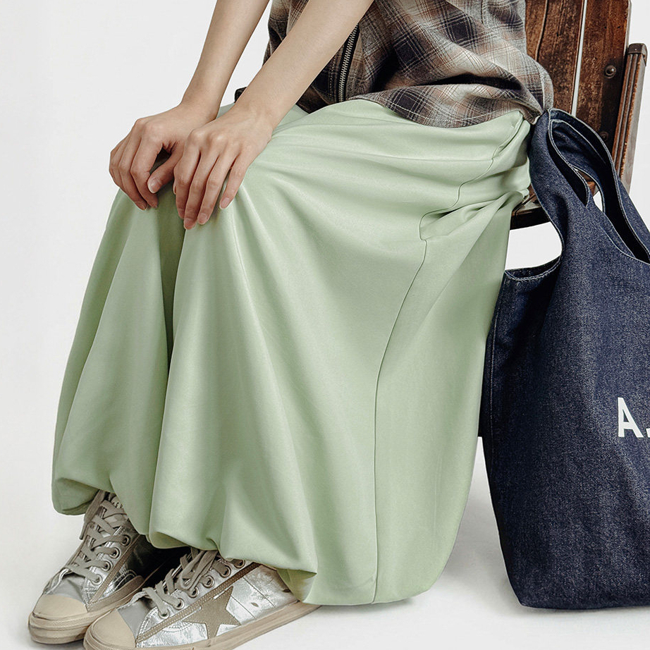 桃皮絨垂感糯米花苞燈籠裙褲闊腿寬鬆緊腰抽繩休閒長褲子女春