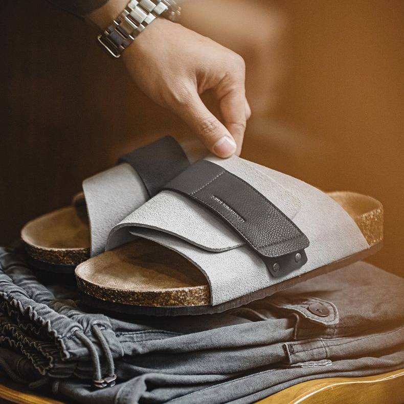 穆勒鞋男2025夏季新款軟木一字休閒外穿凉拖鞋魔術貼
