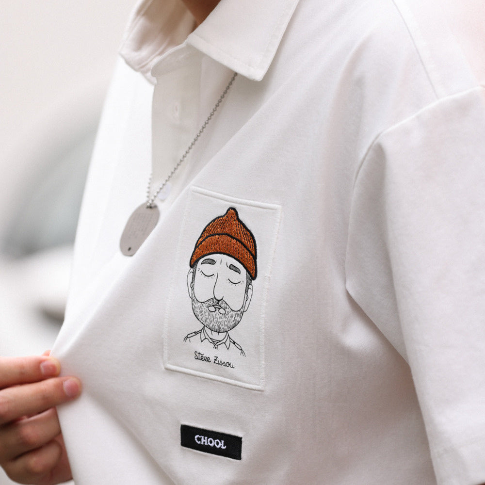 日系納瓦霍重工刺繡半袖POLO衫男夏季寬鬆休閒翻領短袖T恤