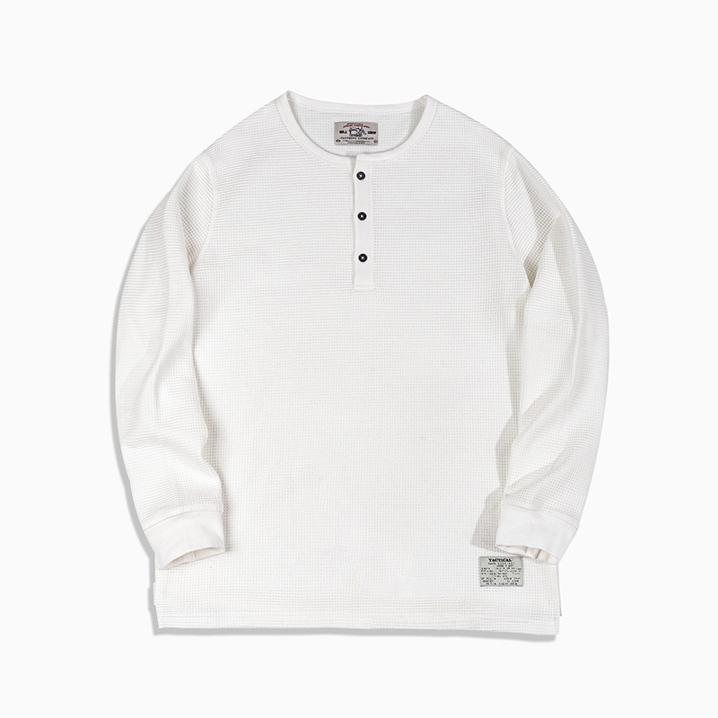 MRA亨利領正肩打底衫300g重磅白色長袖T恤上衣內搭老錢風男秋