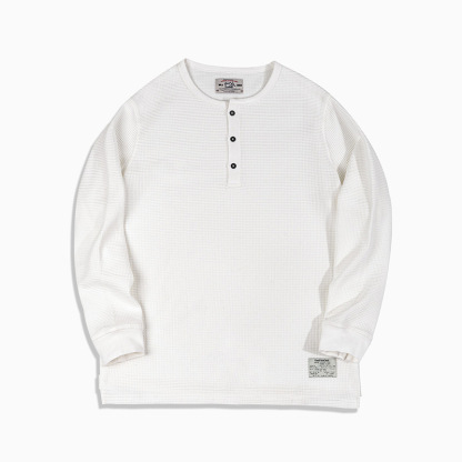 MRA亨利領正肩打底衫300g重磅白色長袖T恤上衣內搭老錢風男秋