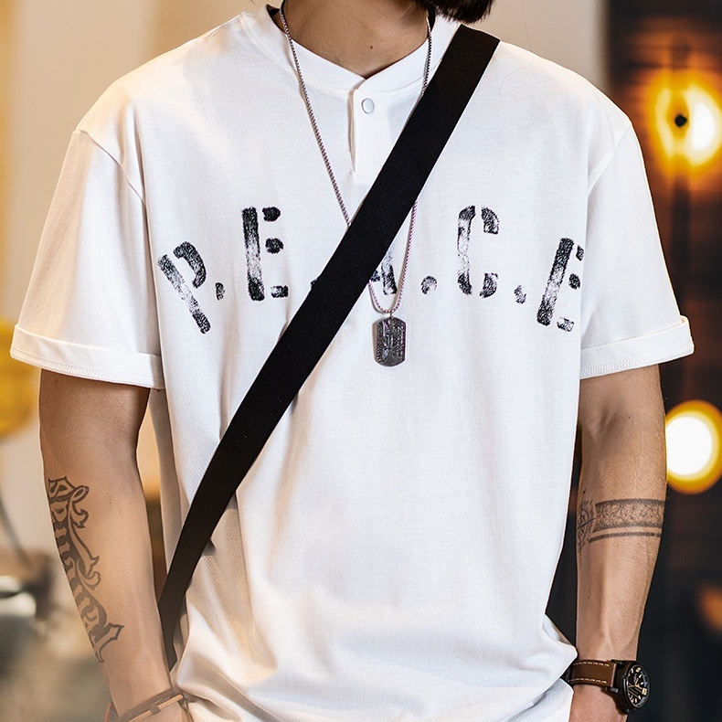 美式休閒印花短袖t恤男2025夏季新款亨利領polo衫微寬鬆純棉半袖