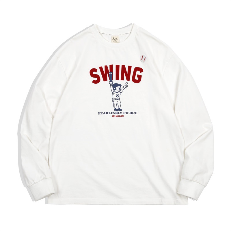 美式復古字母棒球印花長袖T恤圓領內搭純棉打底衫男春季-Retro's Wear