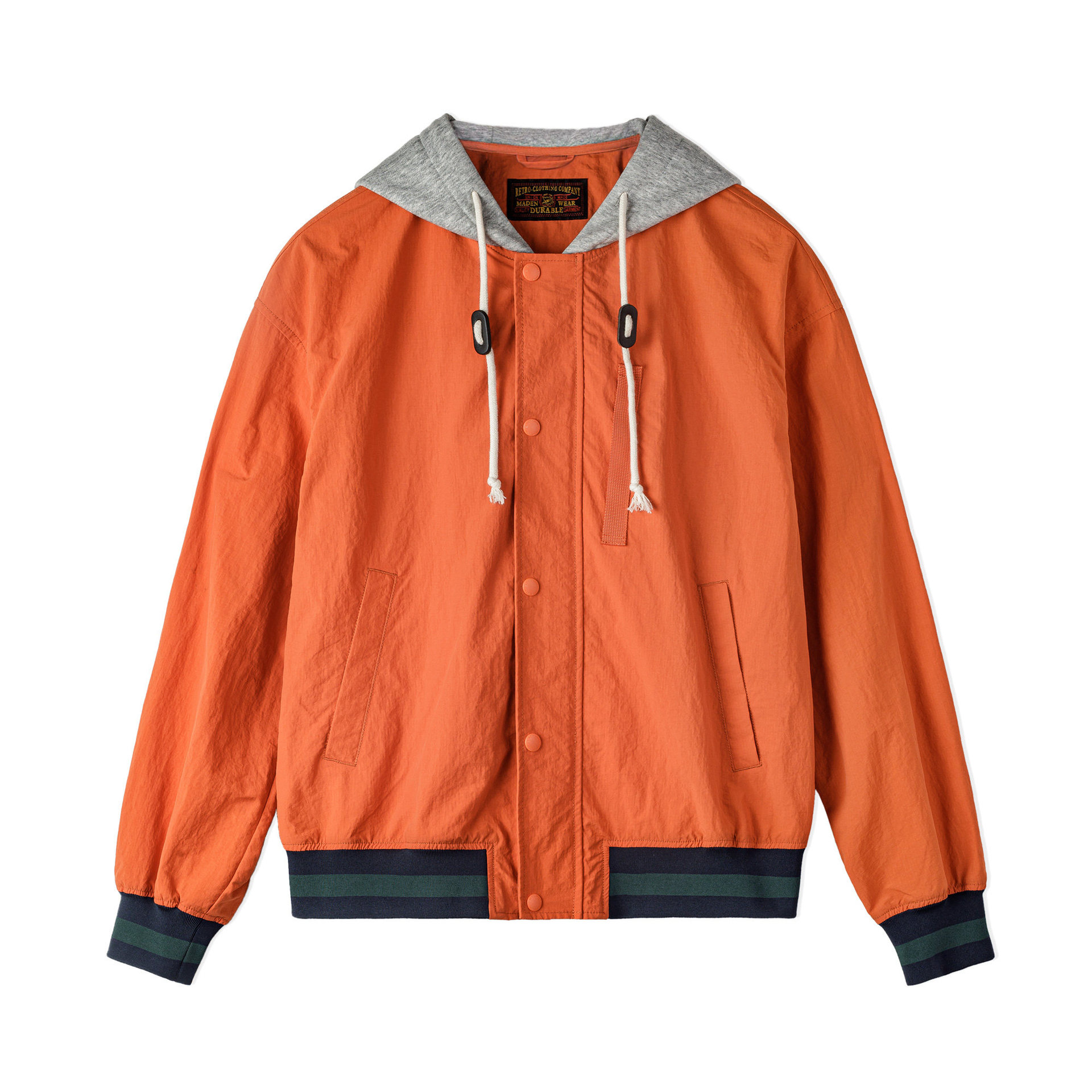 美式復古拼接撞色連帽夾克短薄款開衫橙色休閒外套男春季