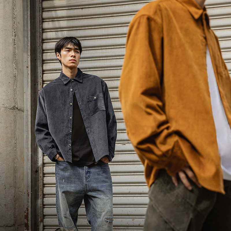 MRA日系薑黃色粗坑燈芯絨長袖襯衫美拉德納瓦霍疊穿外套寸衣