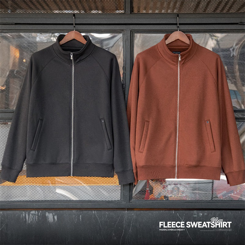 美式休閒搖粒絨開衫衛衣學院風立領加絨運動拉鍊外套男秋-Retro's Wear