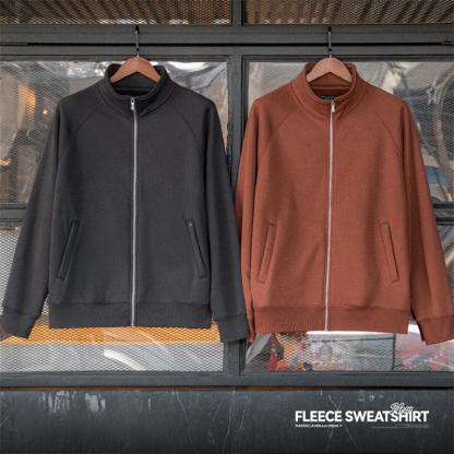 美式休閒搖粒絨開衫衛衣學院風立領加絨運動拉鍊外套男秋-Retro's Wear