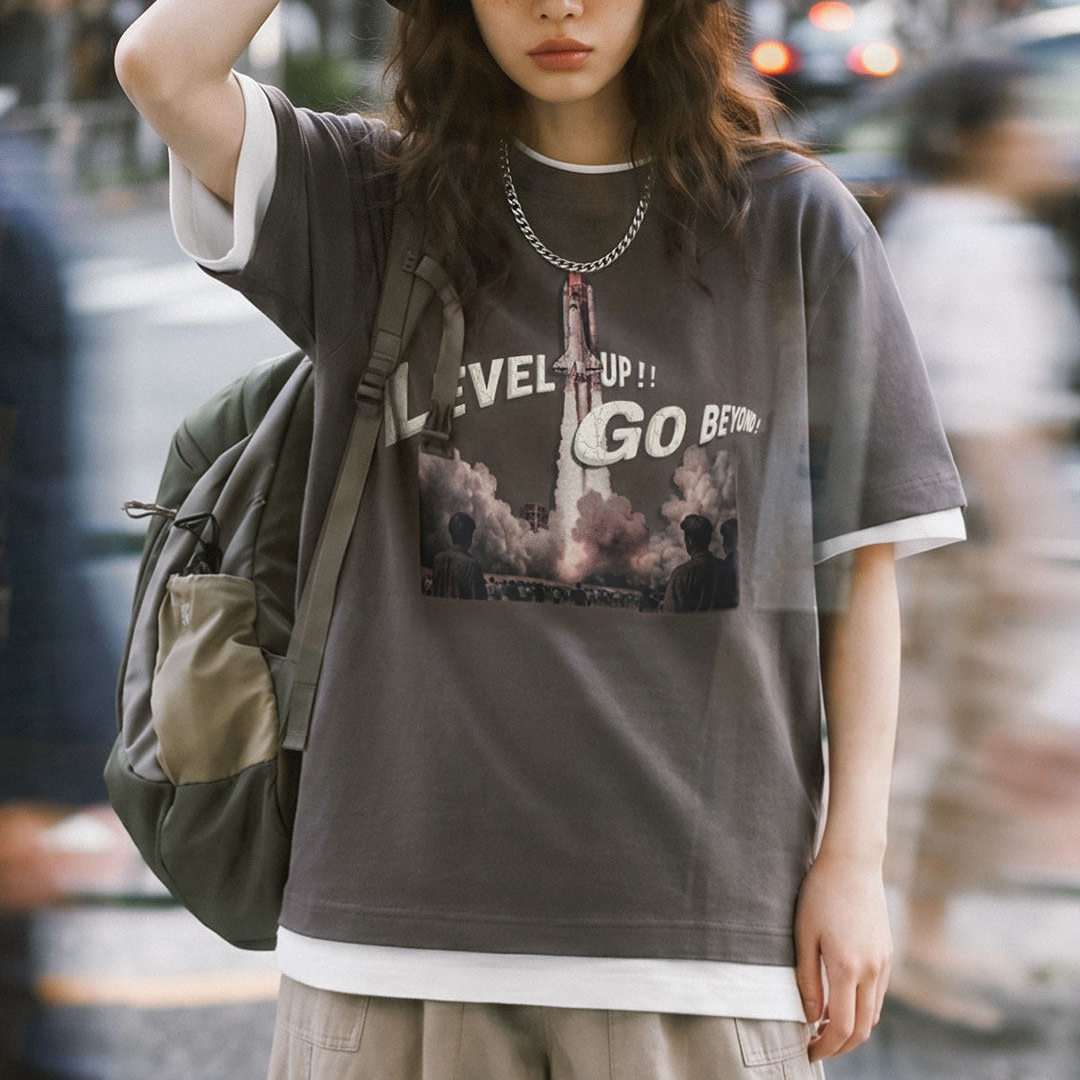 美式復古字母印花T恤純棉寬鬆高街oversize休閒短袖女上衣夏