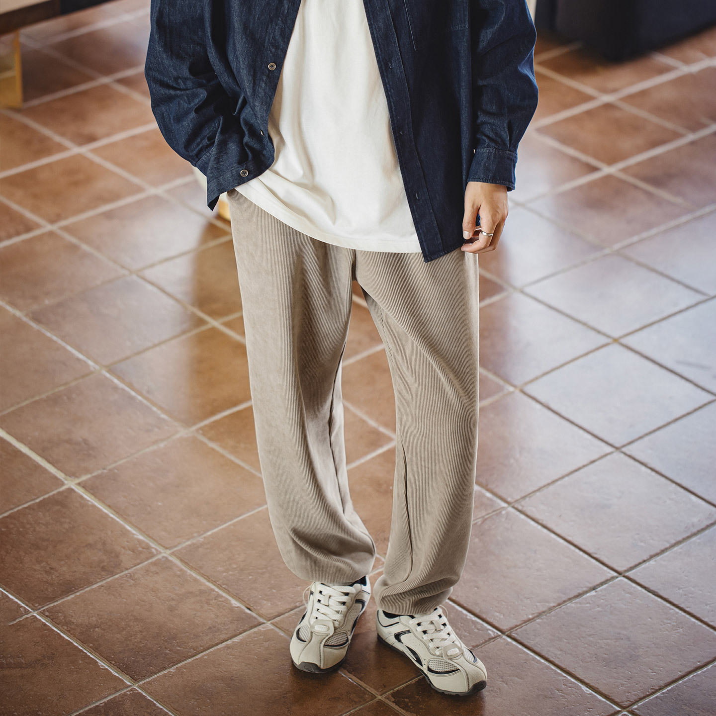 MRA380g重磅束脚雪尼爾衛褲垂感卡其色長褲仿燈芯絨休閒褲男