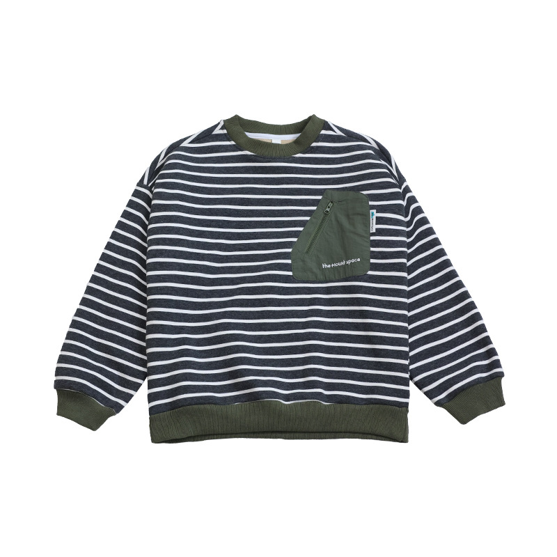 男童奧粒絨衛衣2025冬季款兒童撞色口袋長袖休閒圓領上衣大童衣服