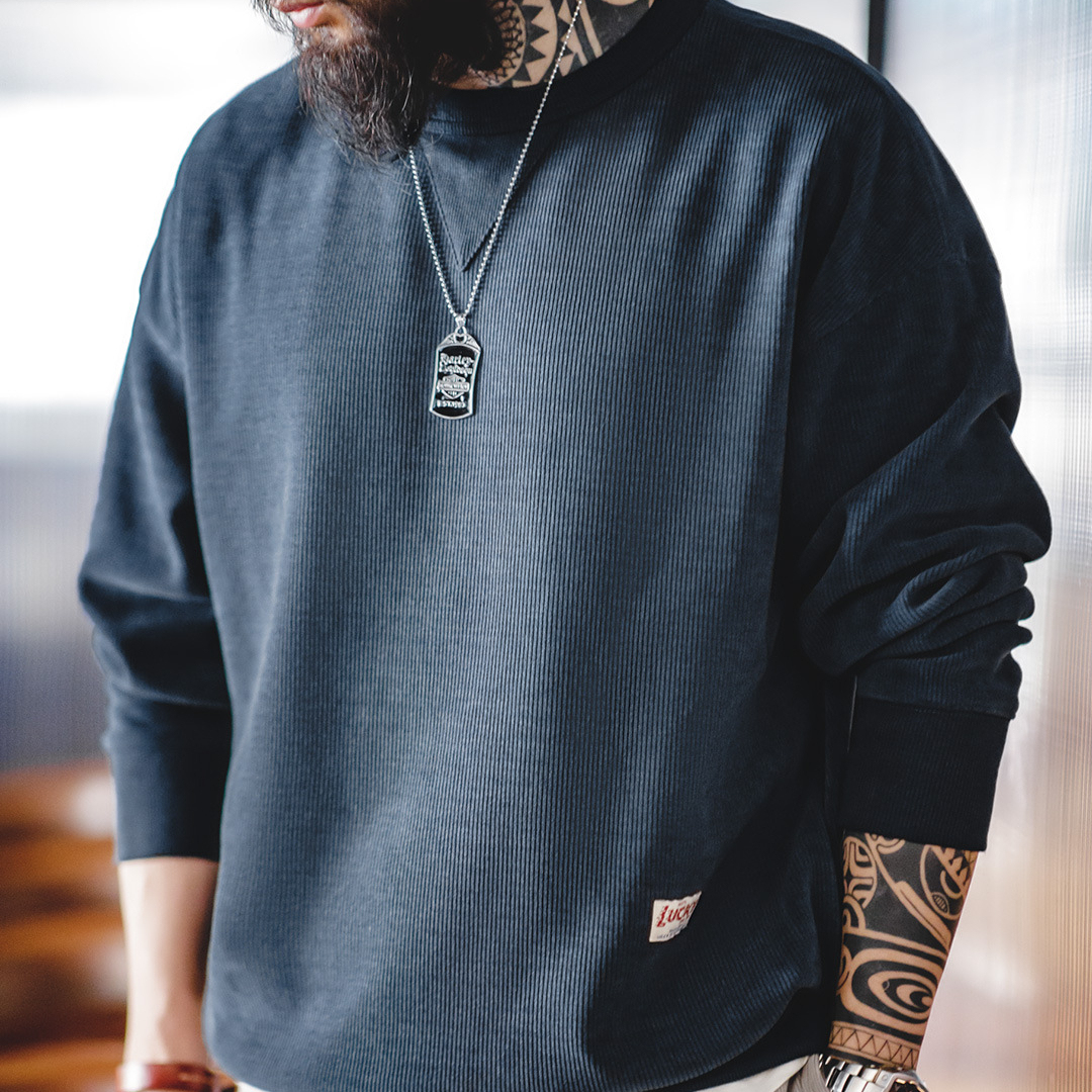 马登工装 美式复古重磅雪尼尔卫衣圆领基础款抗皱打底长袖T恤男秋-Retro's Wear