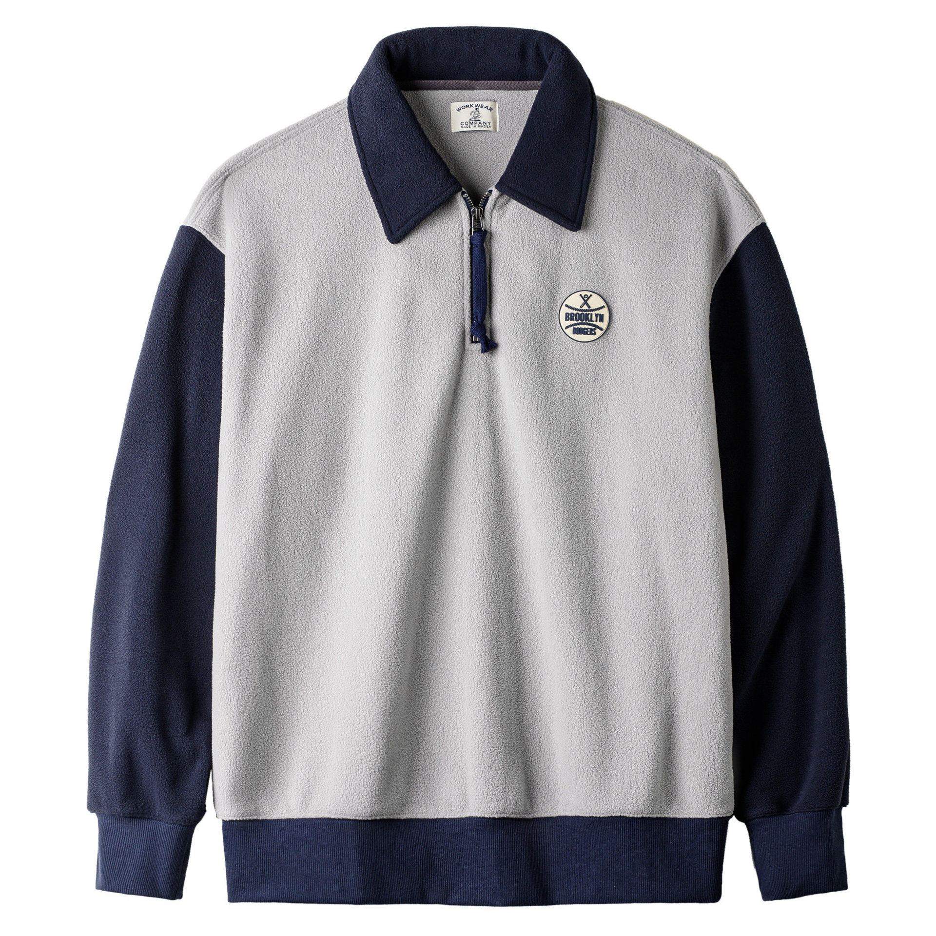 美式搖粒絨半開襟衛衣學院風polo領撞色套頭保暖外套男秋