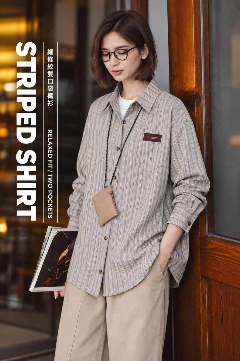 Fine Vertical-Stripe Two-Pocket Relaxed-Fit Long-Sleeve Shirt · 02-hero