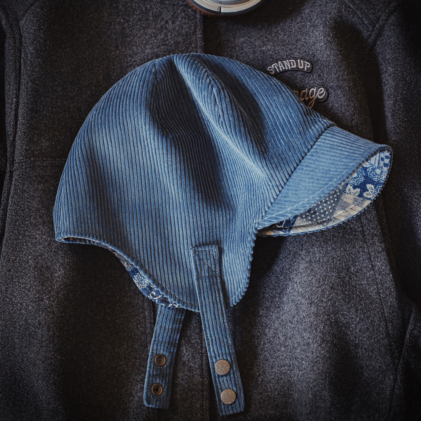 復古燈芯絨加厚防風防寒保暖飛行員藍色護耳雷鋒帽子女士冬