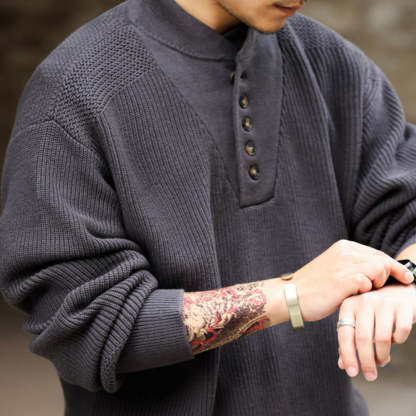 美式復古加厚重磅亨利領毛衣男坦克手套頭保暖針織衫冬