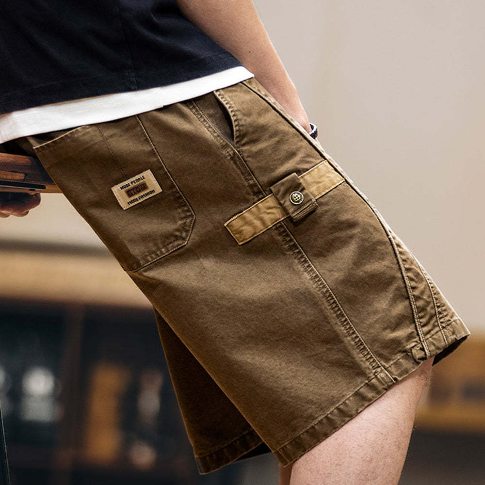 美式復古做舊伐木工短褲男2025夏季新款中褲純棉工裝五分褲子男