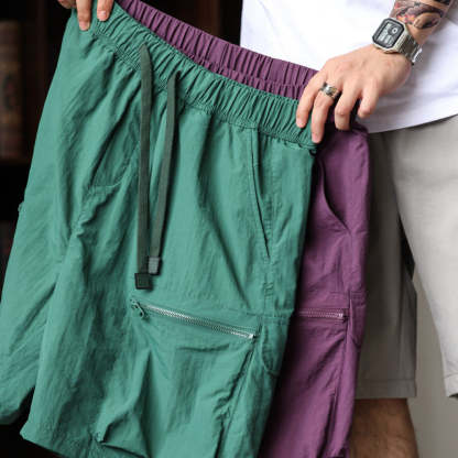 夏季日系速幹工裝短褲男寬鬆大碼抽繩大口袋跑步運動五分褲-Retro's Wear