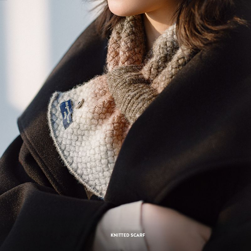 漸變保暖針織彩色圍脖復古軟糯彩色高級感加厚保暖圍巾冬季女-Retro's Wear