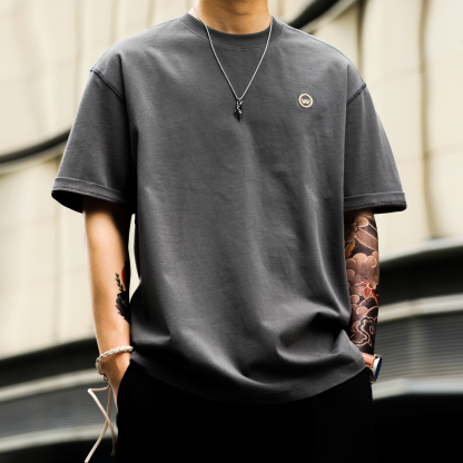 夏季300g重磅純棉短袖T恤男美式休閒撞線高密刺繡打底衫