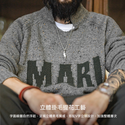 美式復古灰色提花毛衣立領垂感套頭針織衫保暖外套男秋冬