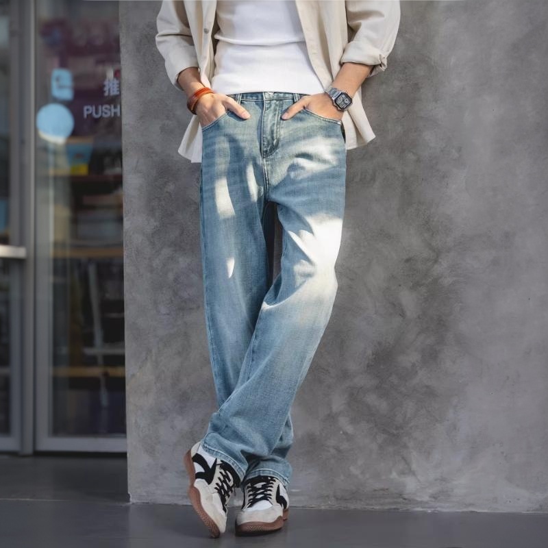 360°彈力牛仔褲男2026春季寬鬆大碼顯瘦直筒褲廓形百搭休閒長褲