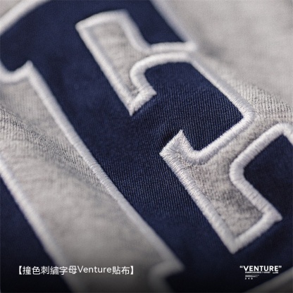 空氣層字母刺繡短袖T恤潮流寬鬆重磅五分袖圓領打底衫男-Retro's Wear