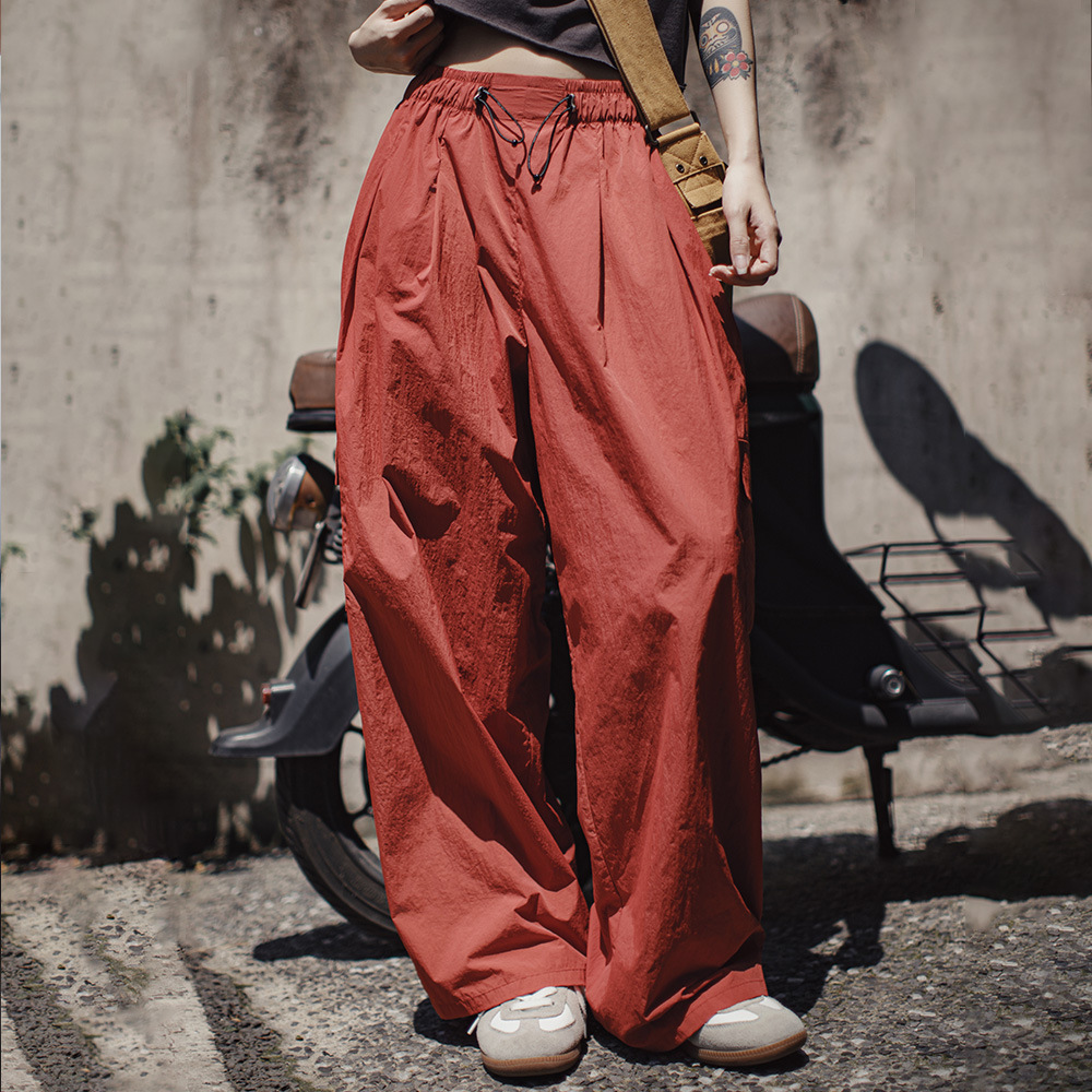 夏日爵士舞工裝降落傘褲美式高街輕薄大口袋褶皺寬鬆闊腿褲女