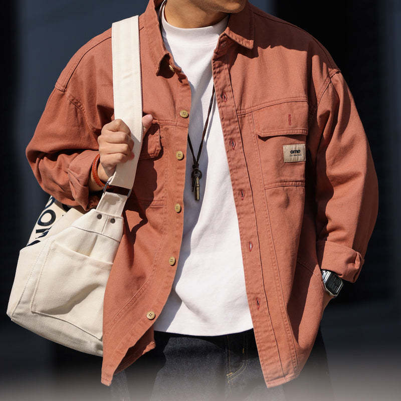 美式復古工裝男士長袖襯衫外套純棉重磅疊穿獵裝襯衣夾克秋-Retro's Wear