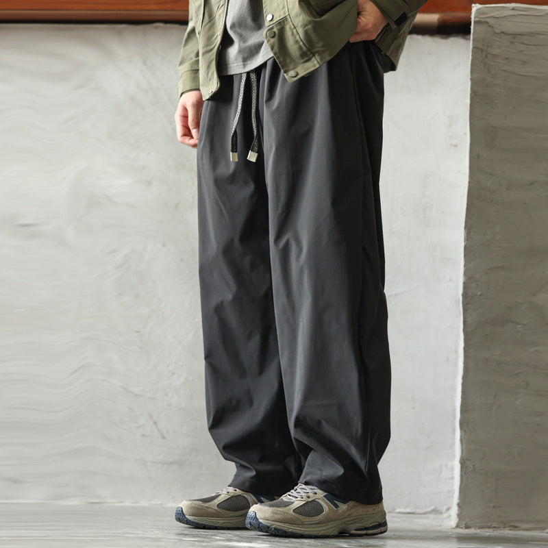 美式休閒垂感運動休閒褲男寬鬆打褶戶外梭織復古抽繩老爹褲-Retro's Wear