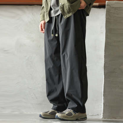 美式休閒垂感運動休閒褲男寬鬆打褶戶外梭織復古抽繩老爹褲-Retro's Wear