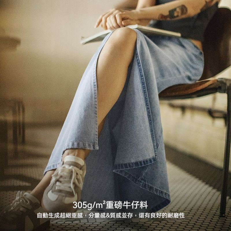 水洗藍色做舊復古牛仔長款開叉包臀顯瘦魚尾半身裙子早秋女士