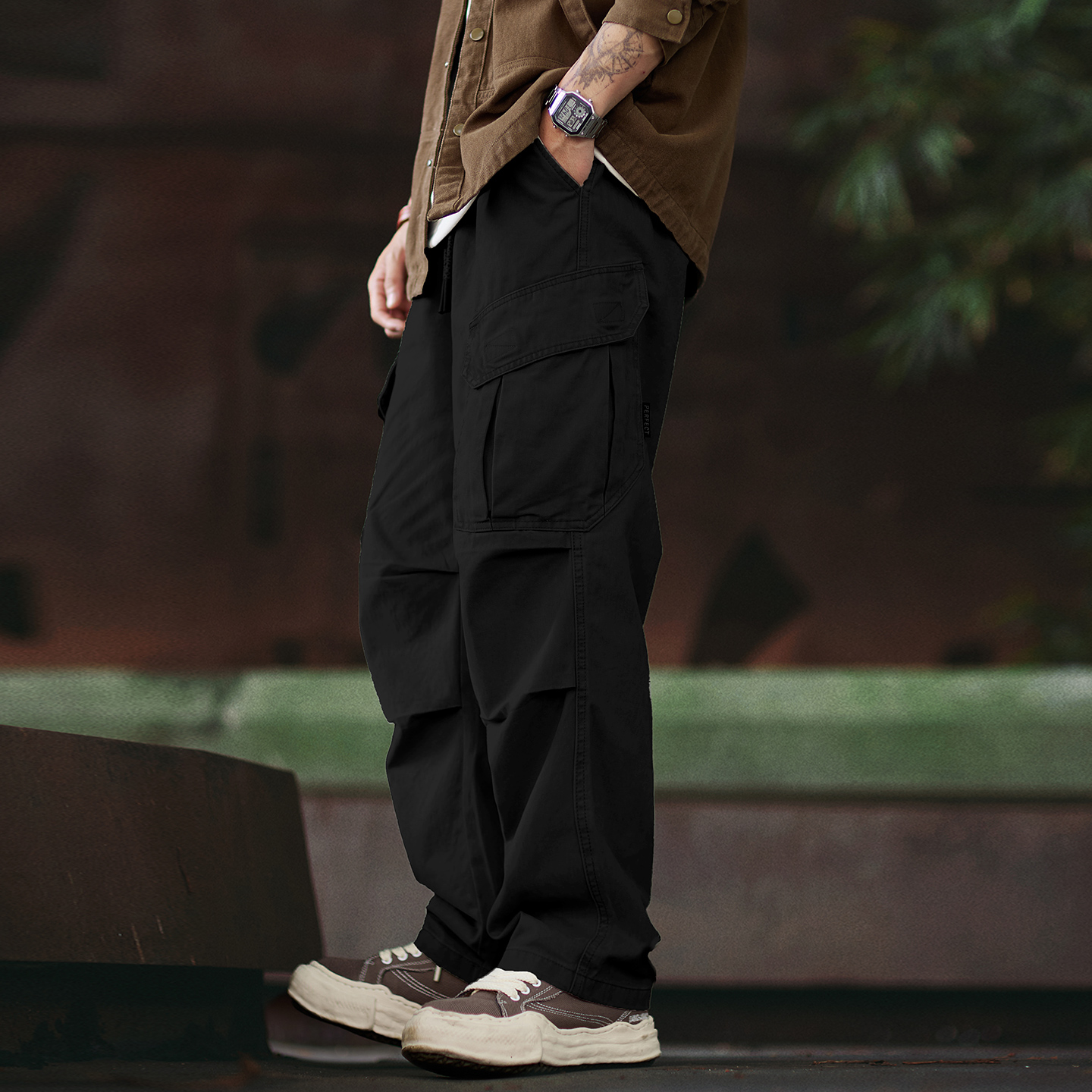 純棉水洗直筒工裝褲男2025秋季新款寬鬆傘兵褲美式闊腿休閒褲子