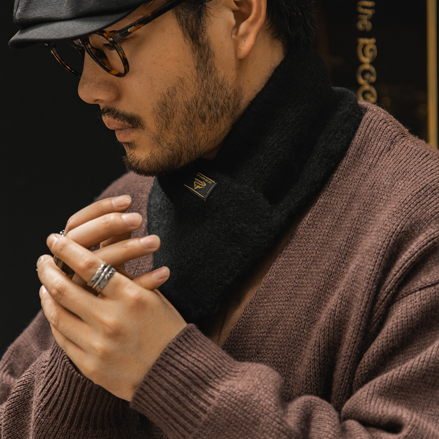 美式復古馬海毛圍巾加絨圍脖發熱保暖防風防寒男秋冬