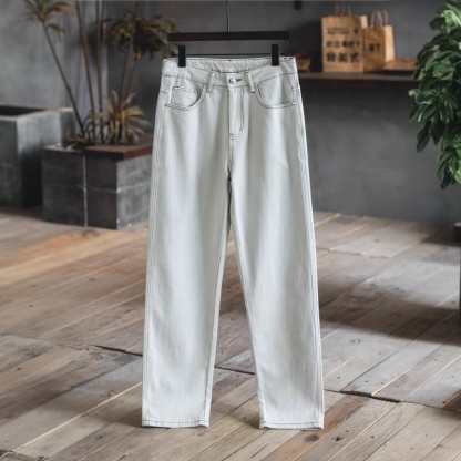 11盎司萊賽爾小直筒牛仔褲男士春季寬鬆大碼休閒長褲高端通勤褲子