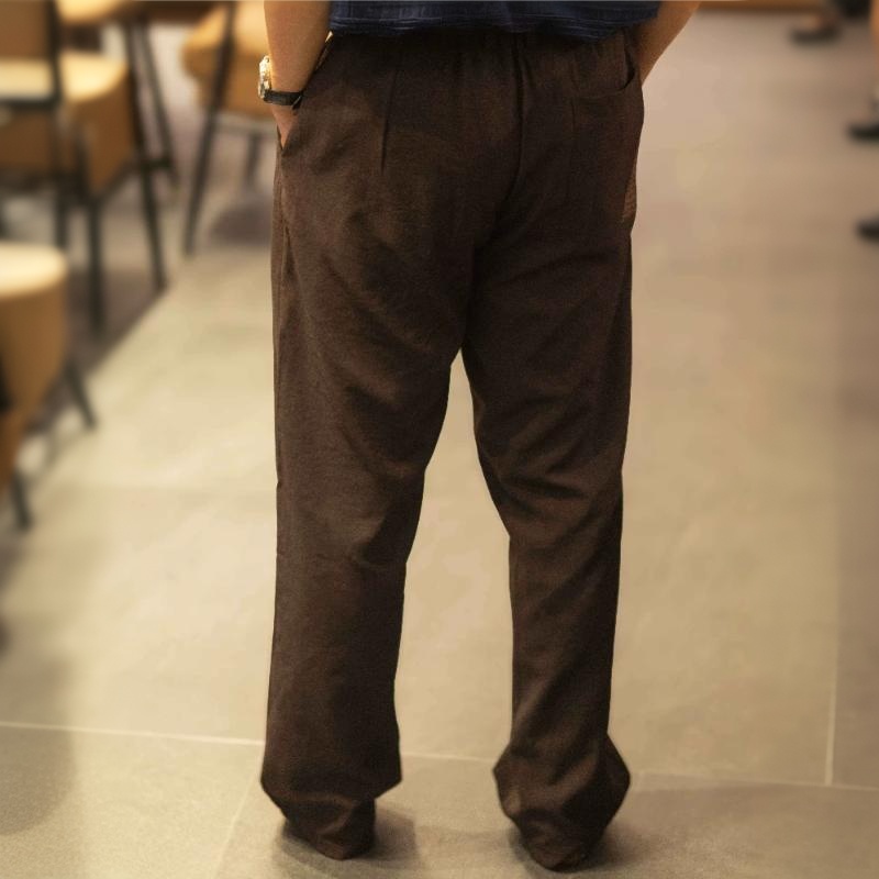 萊賽爾垂感亞麻直筒長褲男士夏季復古老錢風寬鬆休閒褲