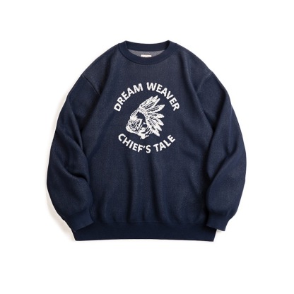 美式復古仿亞麻字母撞色毛衣阿美哢嘰套頭圓領針織衫男秋-Retro's Wear