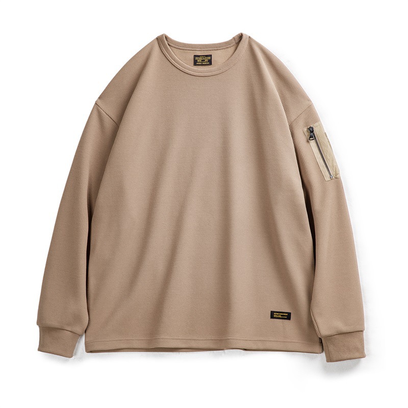 山系戶外華夫格衛衣機能風垂感百搭圓領長袖T恤男秋冬款-Retro's Wear