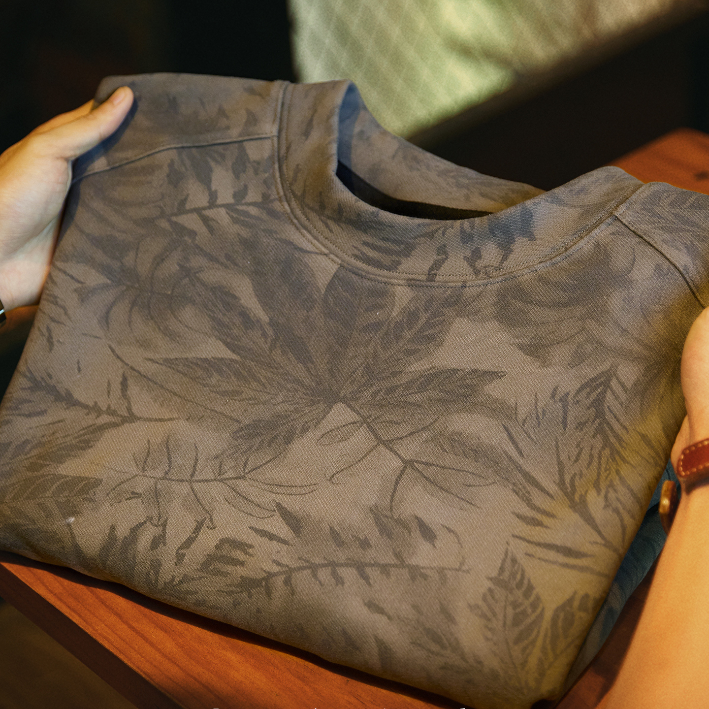 美式復古樹葉滿印花長袖T恤男2025秋季新款寬鬆圓領打底衫上衣