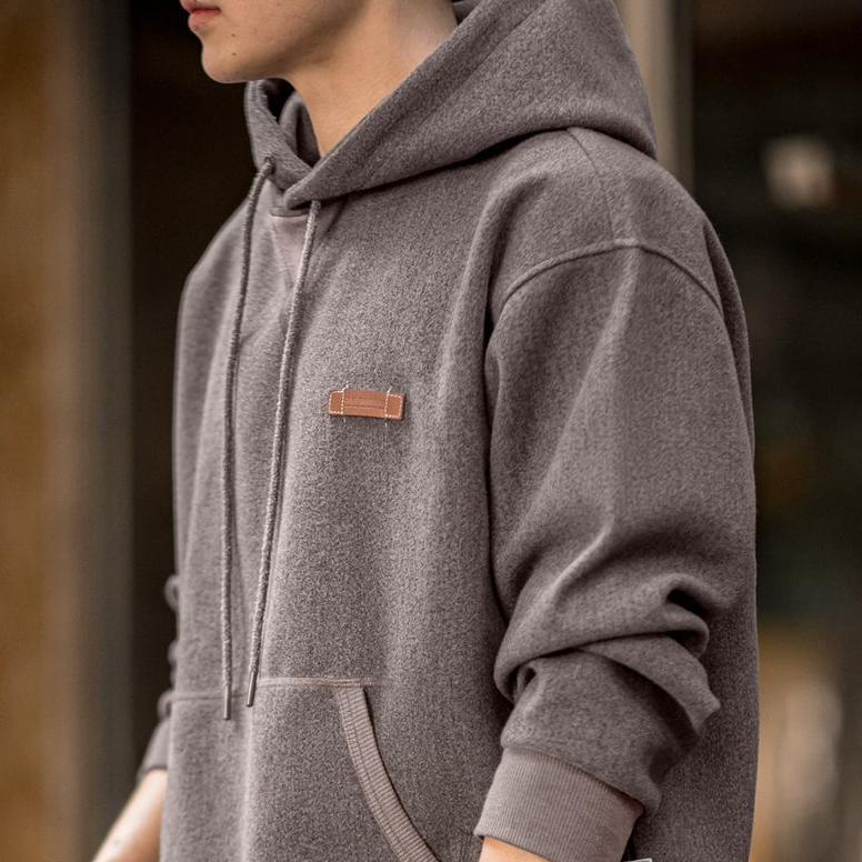 美式復古毛呢連帽衛衣重磅加厚套頭帽衫休閒上衣男秋冬季-Retro's Wear