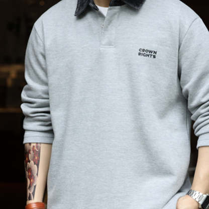 美式復古撞色領口長袖POLO衫男寬鬆休閒運動翻領針織T恤衛衣-Retro's Wear