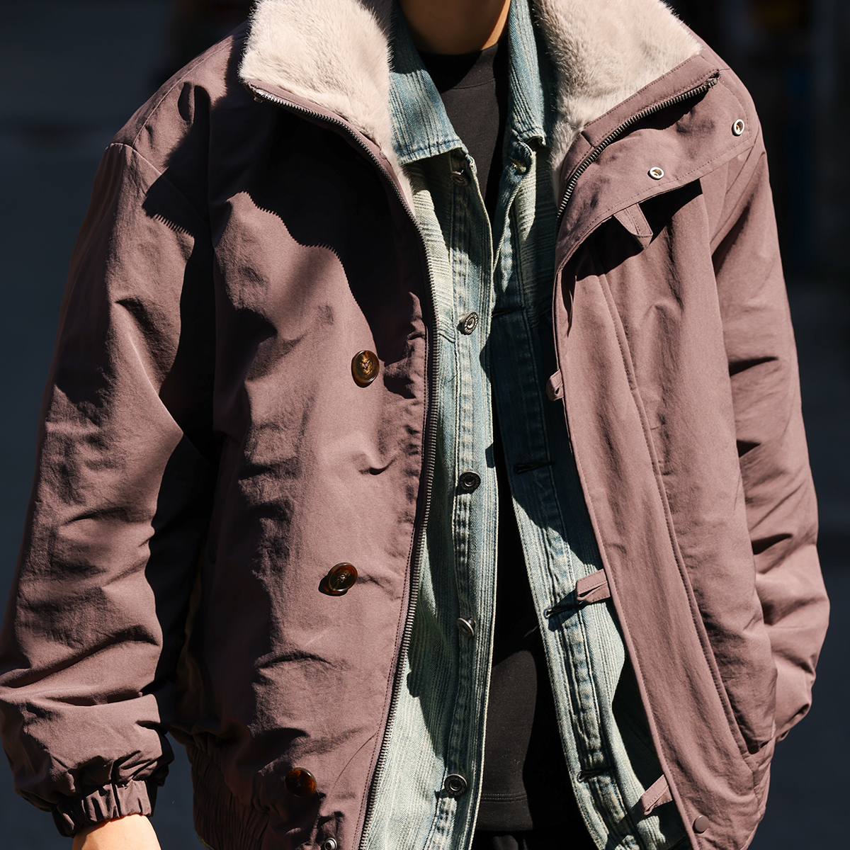 美式復古座山雕加厚棉服外套男高級毛領雙面穿保暖夾克