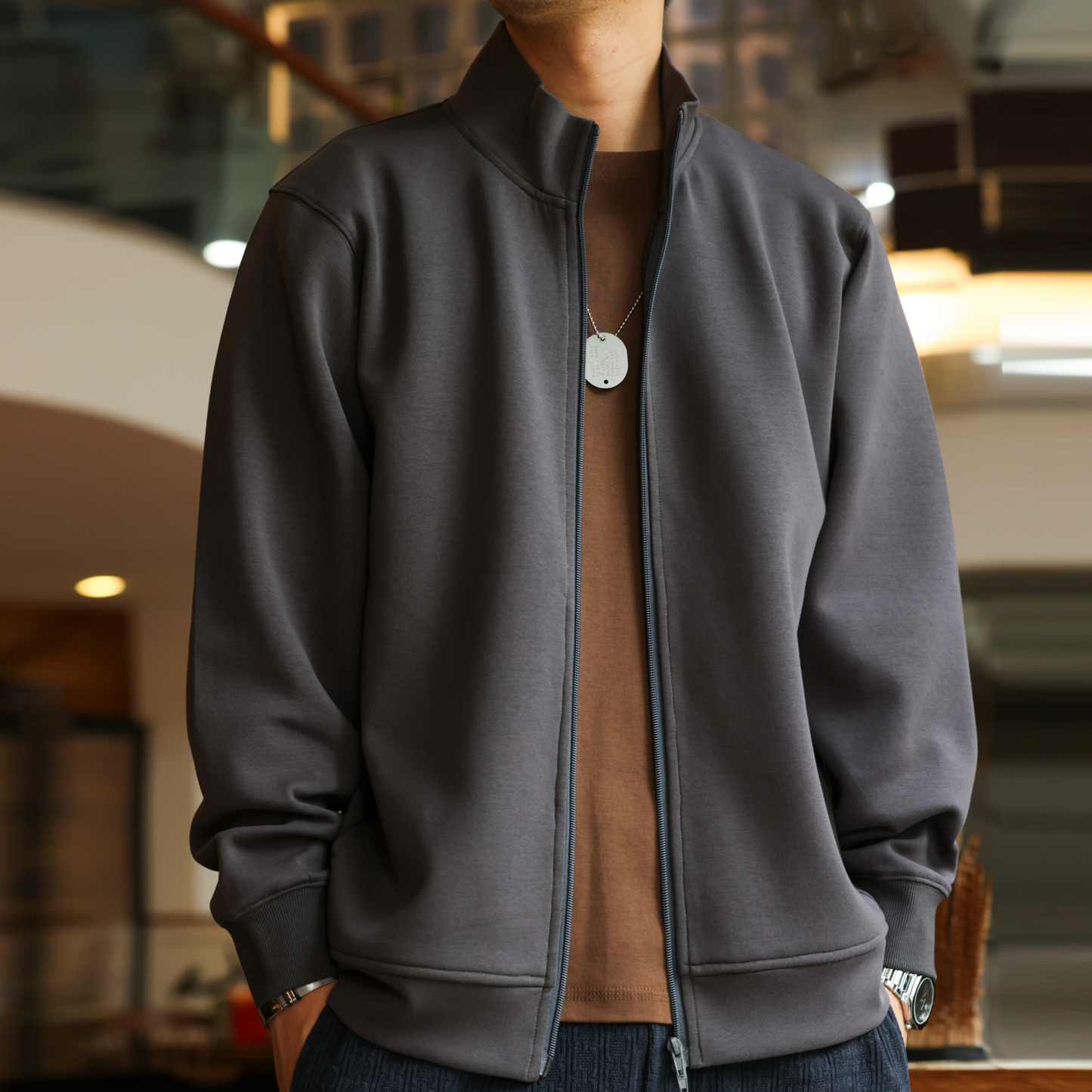 美式重磅立領開衫衛衣男cleanfit空氣感抗皺運動外套秋