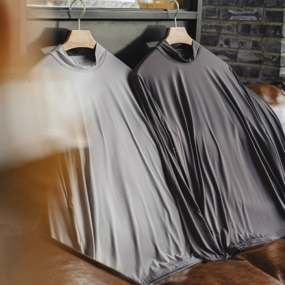 美式半高領長袖T恤健身彈力灰色修身冰絲內搭打底男士秋
